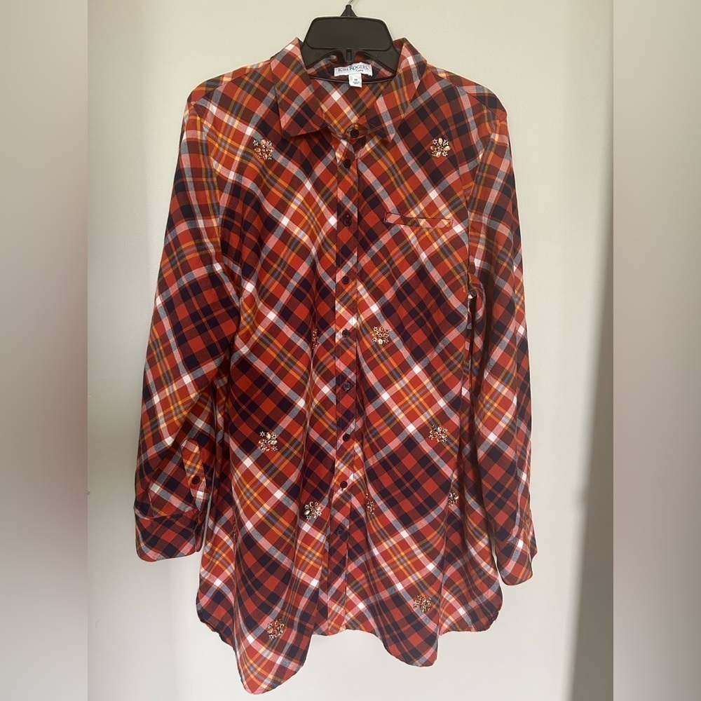Kim Rogers women’s button down plaid fall blouse size 1x - Picture 3 of 10